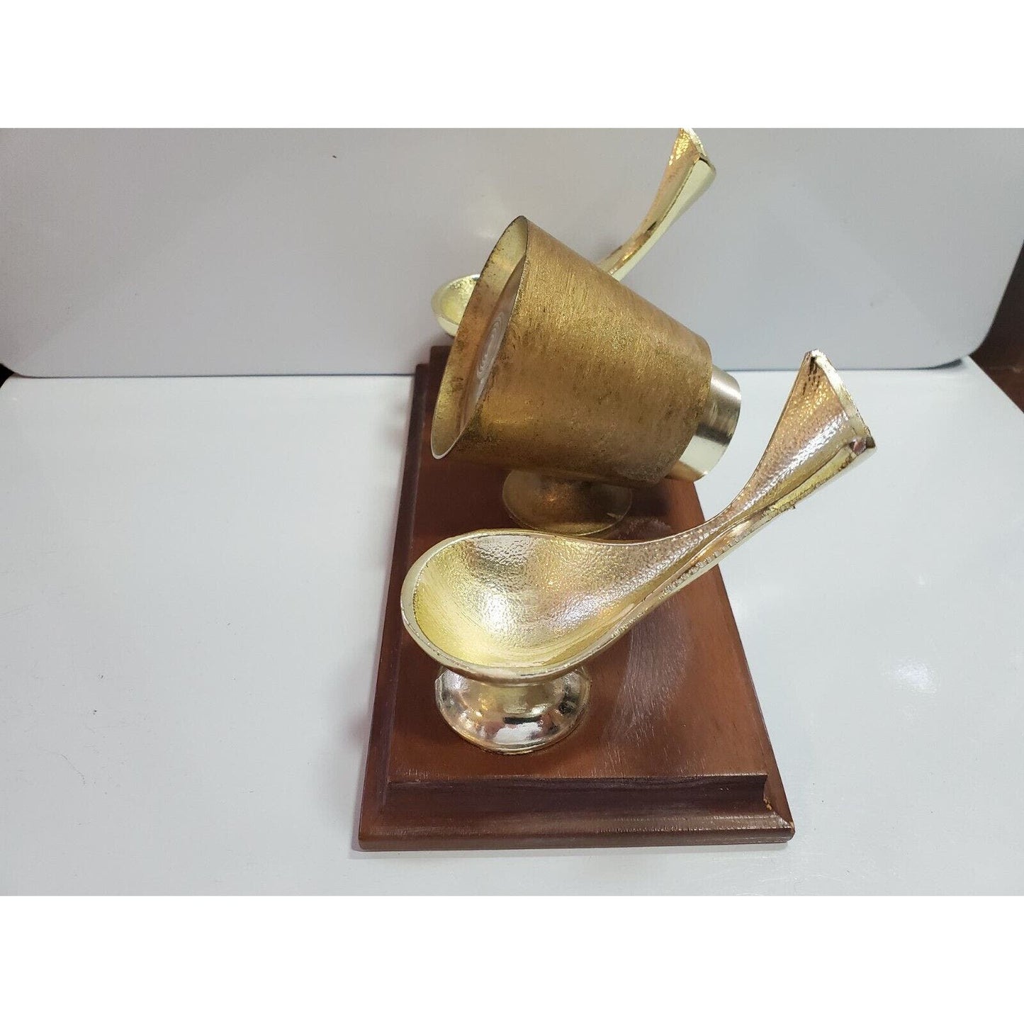 Vintage PAX Desk Pipe Rest Gold Tone Metal Double Holder & THERMOMETER 3007/44