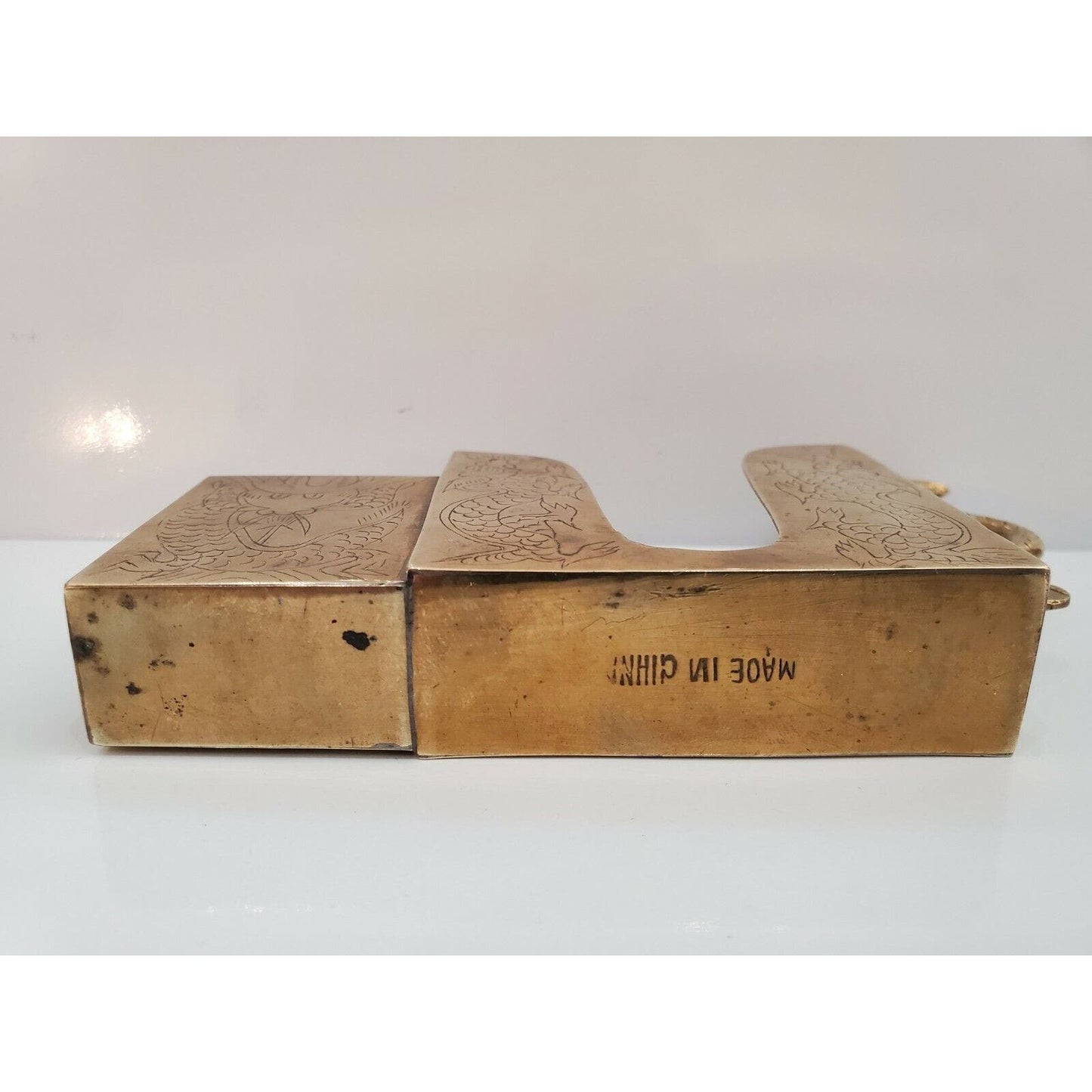 Dragon Brass Vintage  Antique Match, Cigarette Safe / Holder / CASE 5 1/2 x 4"