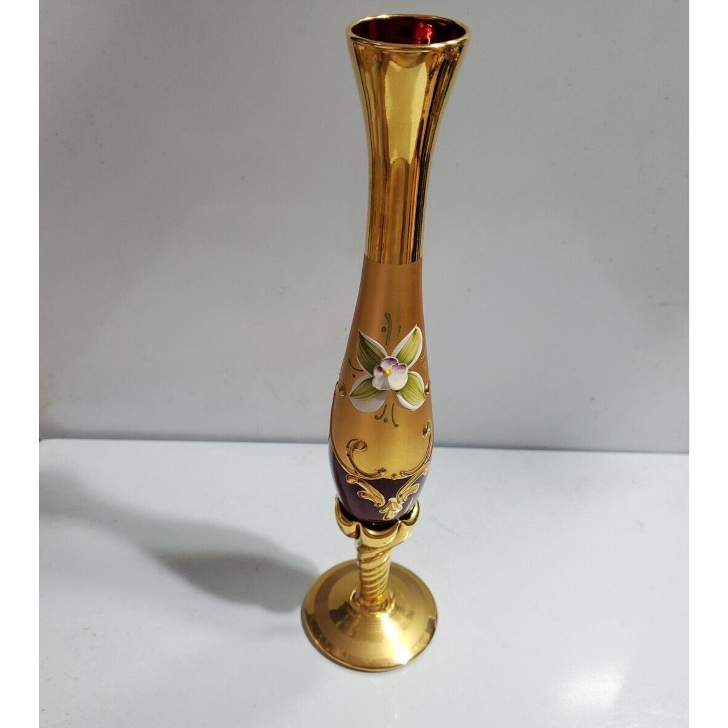 Murano  Venetian Bud Vase 9"h Glass 24Kt Gold Paint 5299/43