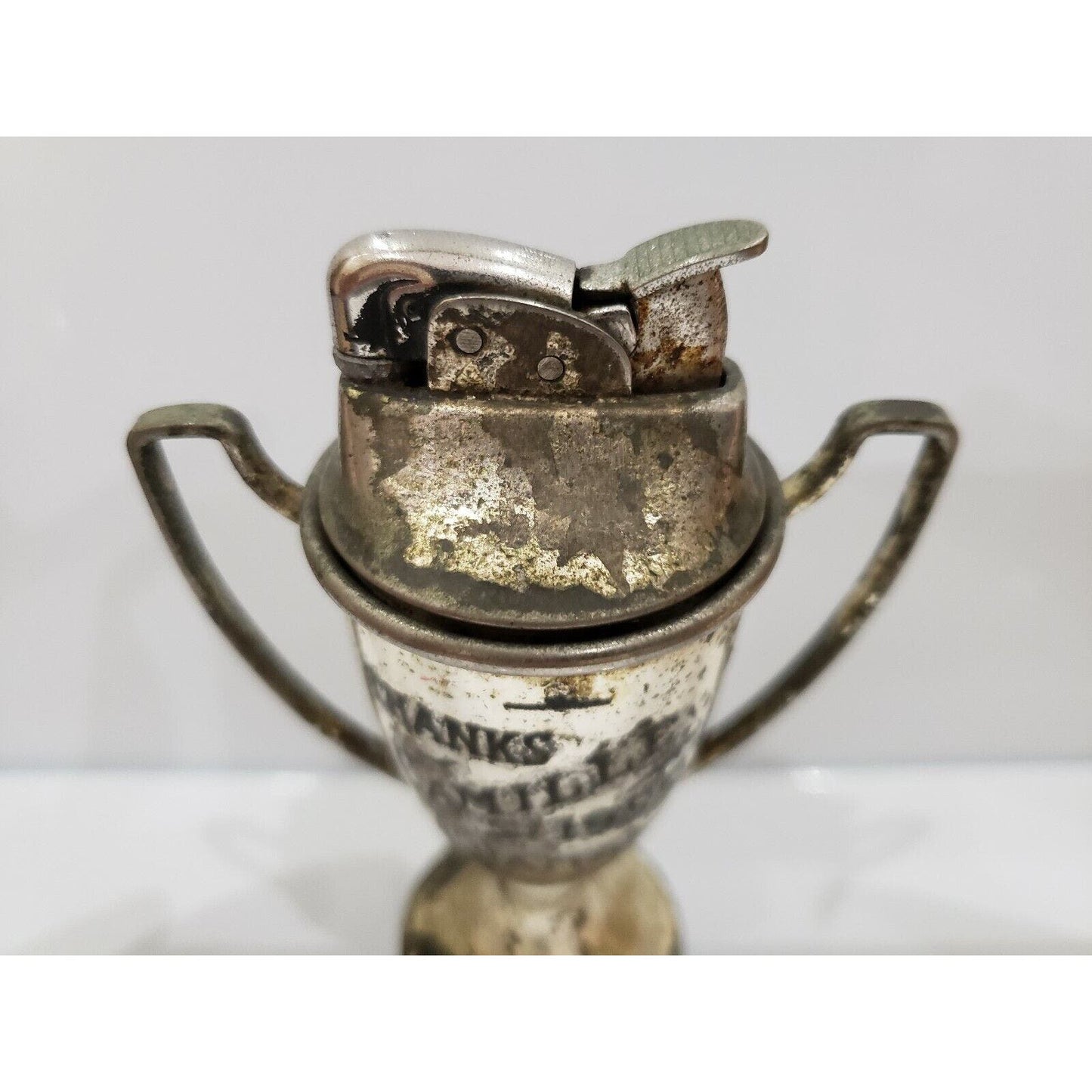 Evans Antique Working TROPHY Table Lighter THANKS CAMILLE 1955 CHAMPS  5 1/2" H