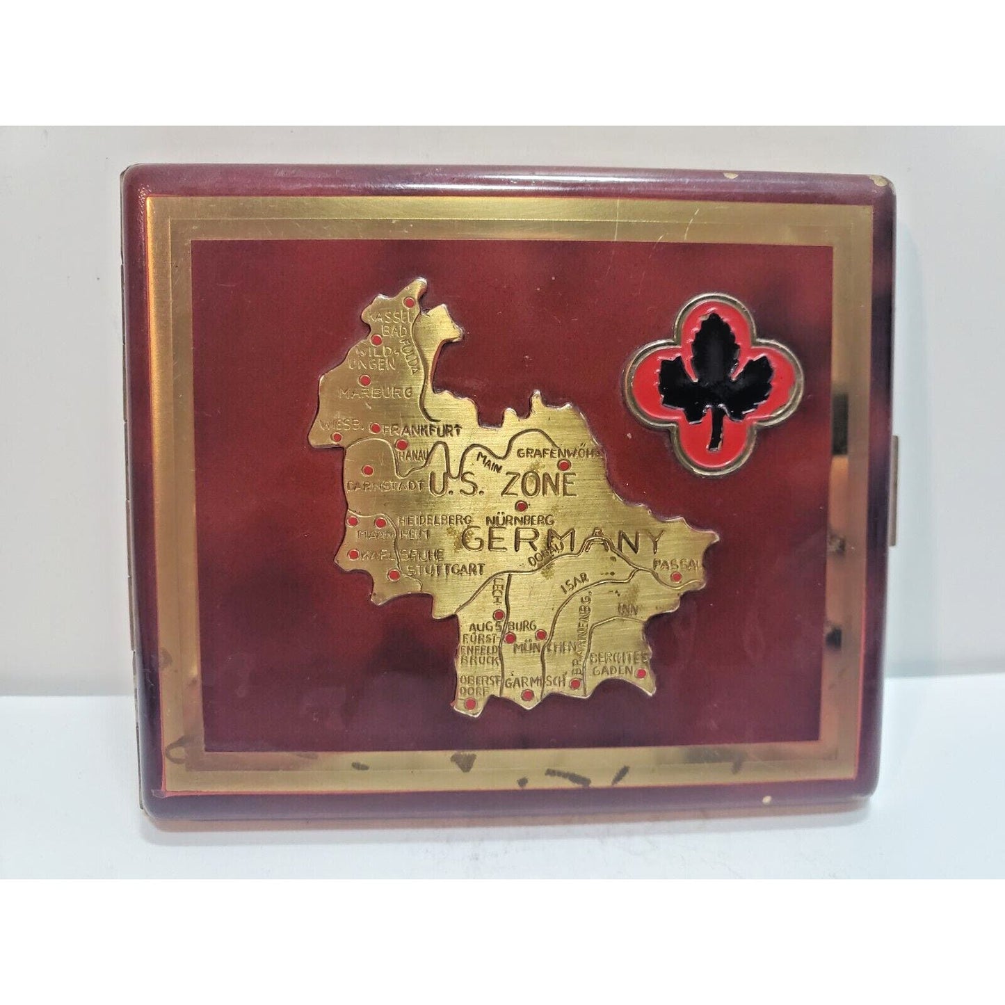 Vintage US Zone OCCUPATION GERMAN Brass Embossed Map Cigarette Case 6159/21