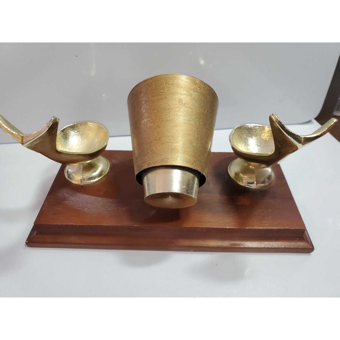 Vintage PAX Desk Pipe Rest Gold Tone Metal Double Holder & THERMOMETER 3007/44