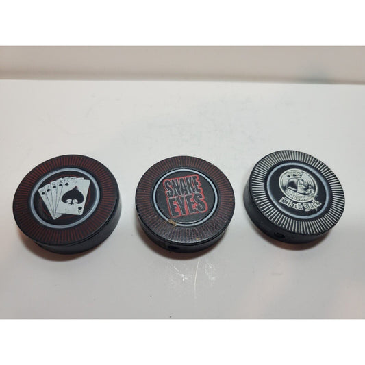 Lot Of 3 Casino Poker Chip Lighters, Black Jack, Snake Eyes, Royal Flash 5667/28
