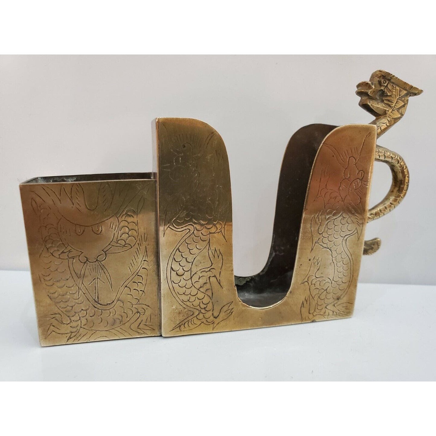 Dragon Brass Vintage  Antique Match, Cigarette Safe / Holder / CASE 5 1/2 x 4"