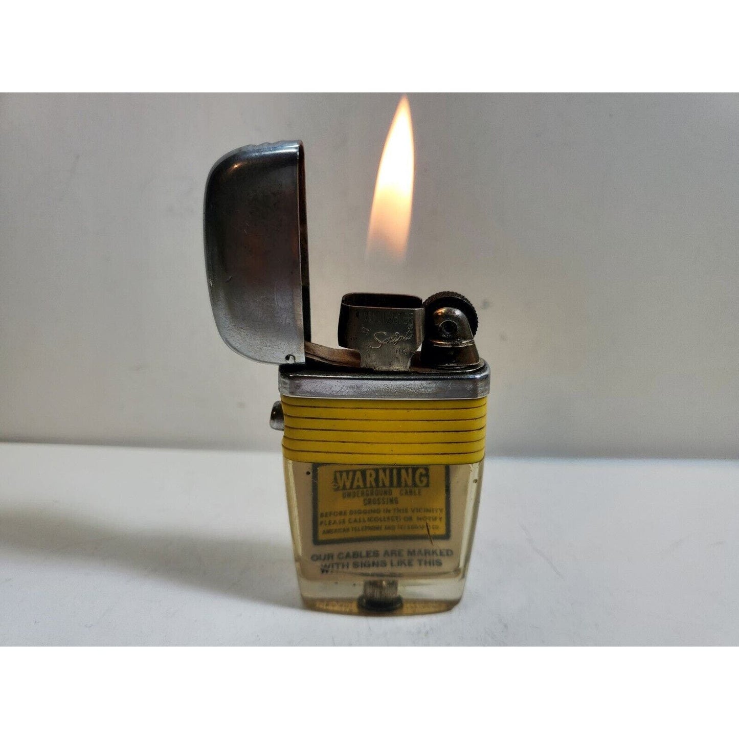 Vintage Working Scripto VU Lighter "AMERICAN TEL CO." Logo ADVERTISING 6085/29