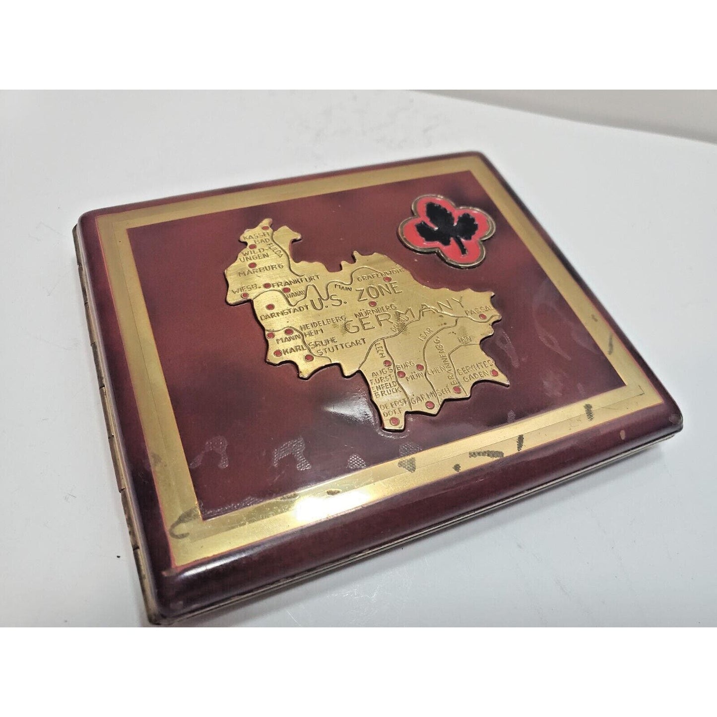 Vintage US Zone OCCUPATION GERMAN Brass Embossed Map Cigarette Case 6159/21