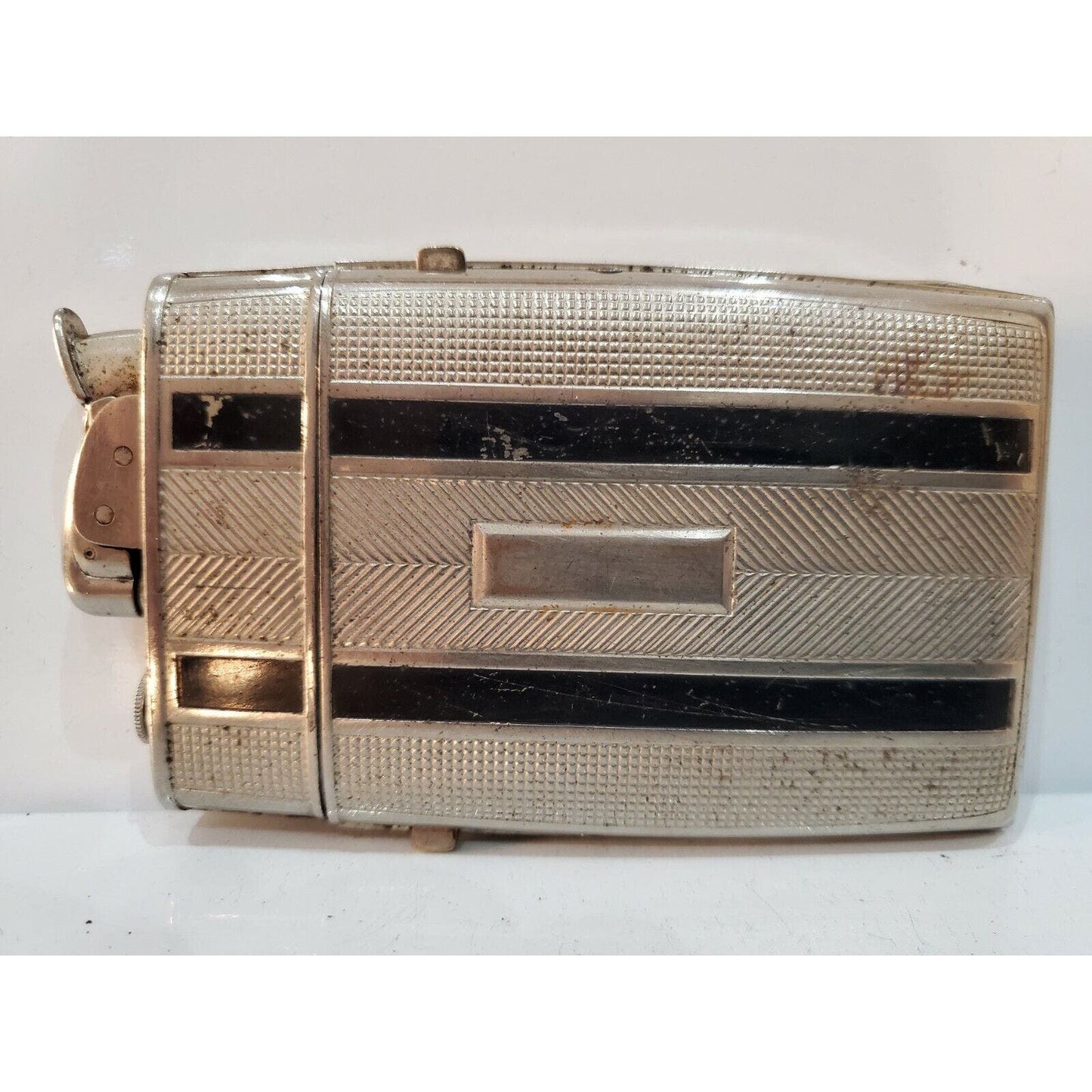 Evans Cigarette Case  Lighter Silver, Black Enamel 3 1/2 x 3 3064/16