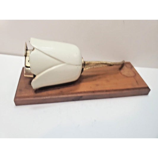 Vintage Ronson Tulip Gold Tone & Cream Varaflame Lighter, Walnut Base 6195/13