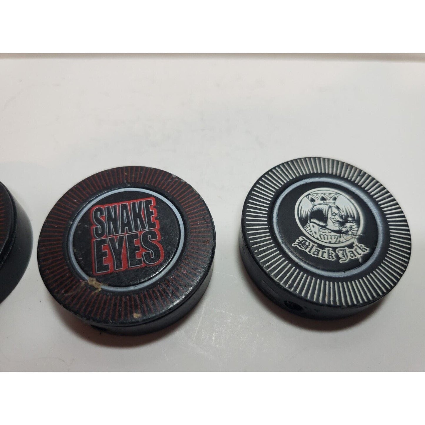 Lot Of 3 Casino Poker Chip Lighters, Black Jack, Snake Eyes, Royal Flash 5667/28