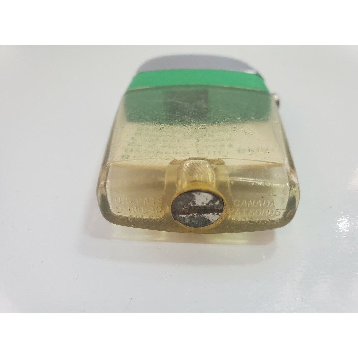 Vintage Working Scripto VU Lighter "REDI RAIN" LOGO ADVERTISING, GREEN 4407/29