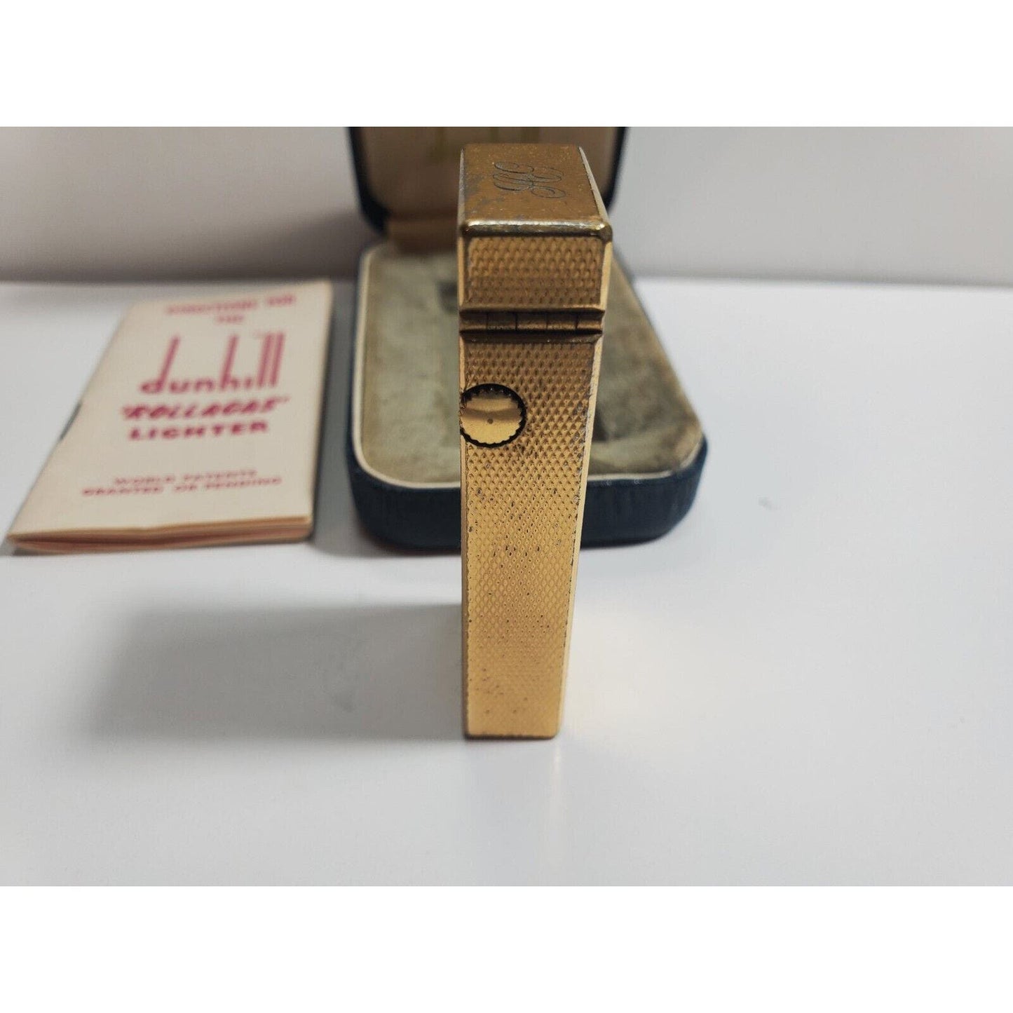 Working Vintage DUNHILL Rollagas Lighter Gold SWISS MADE, Original Case 5688/24