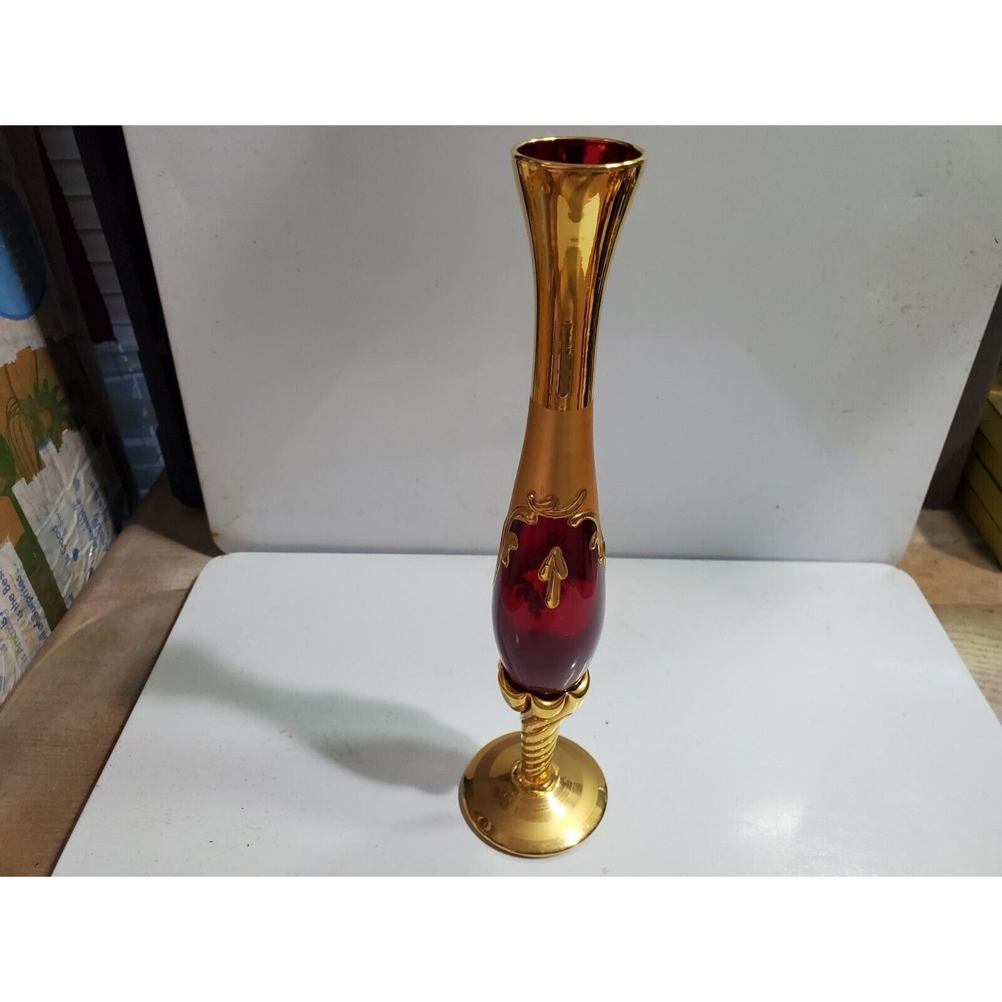 Murano  Venetian Bud Vase 9"h Glass 24Kt Gold Paint 5299/43