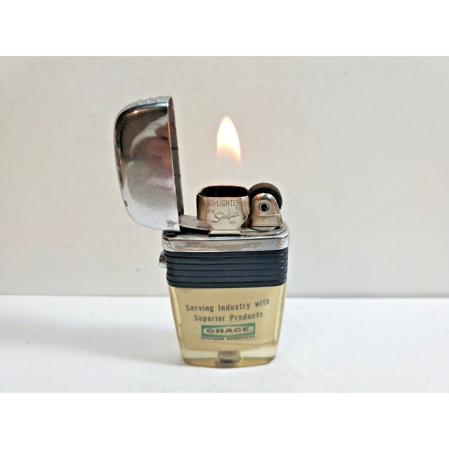 Vintage Working Scripto VU Lighter "Grace" Logo ADVERTISING, Black 6006/29