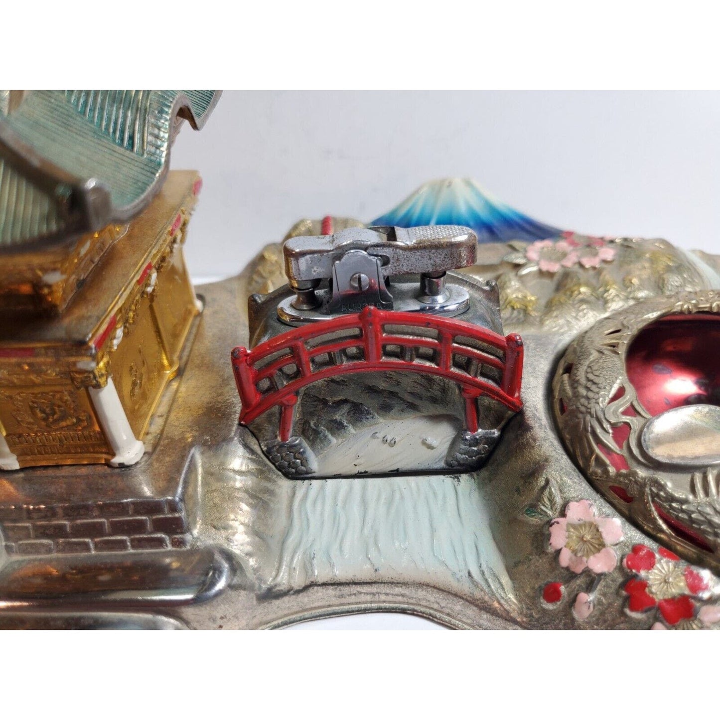 Vintage Mid Century Japan Smoking Working Lighter Dragon Ashtray, Cigarette Case