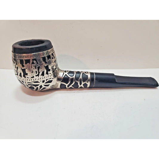 Vintage Sterling Silver 925 Overlay Tobacco Pipe MEDICO, Aztec Warrior Themed