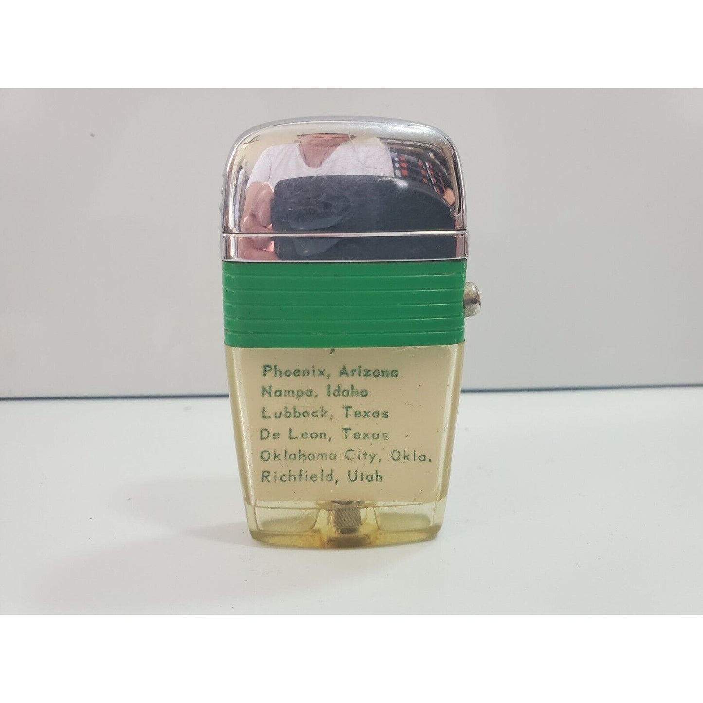 Vintage Working Scripto VU Lighter "REDI RAIN" LOGO ADVERTISING, GREEN 4407/29