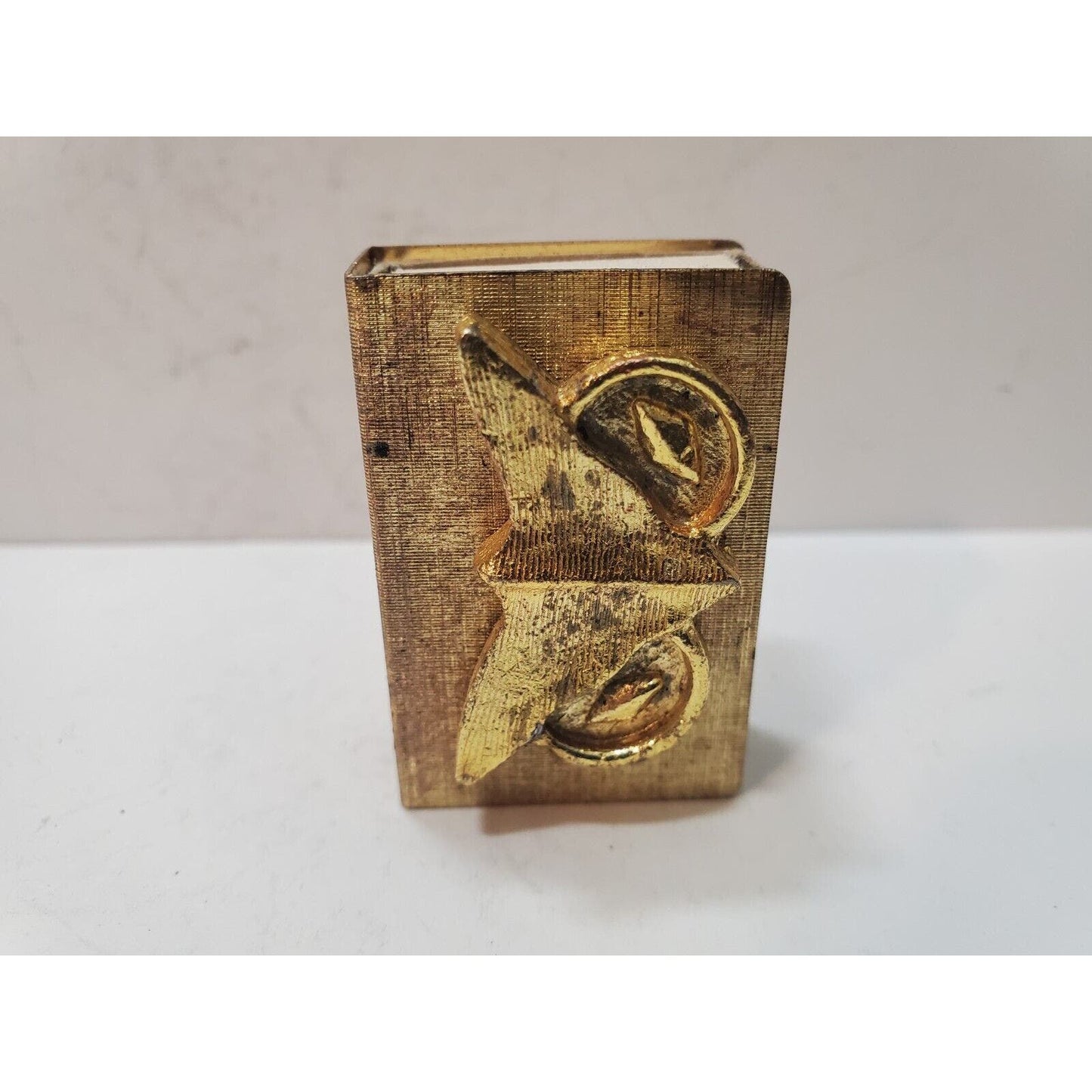 Vintage Gold Tone Metal Match Box Holder & Box 1-1/4" x 1-3/4" Sweden 6095-8/31