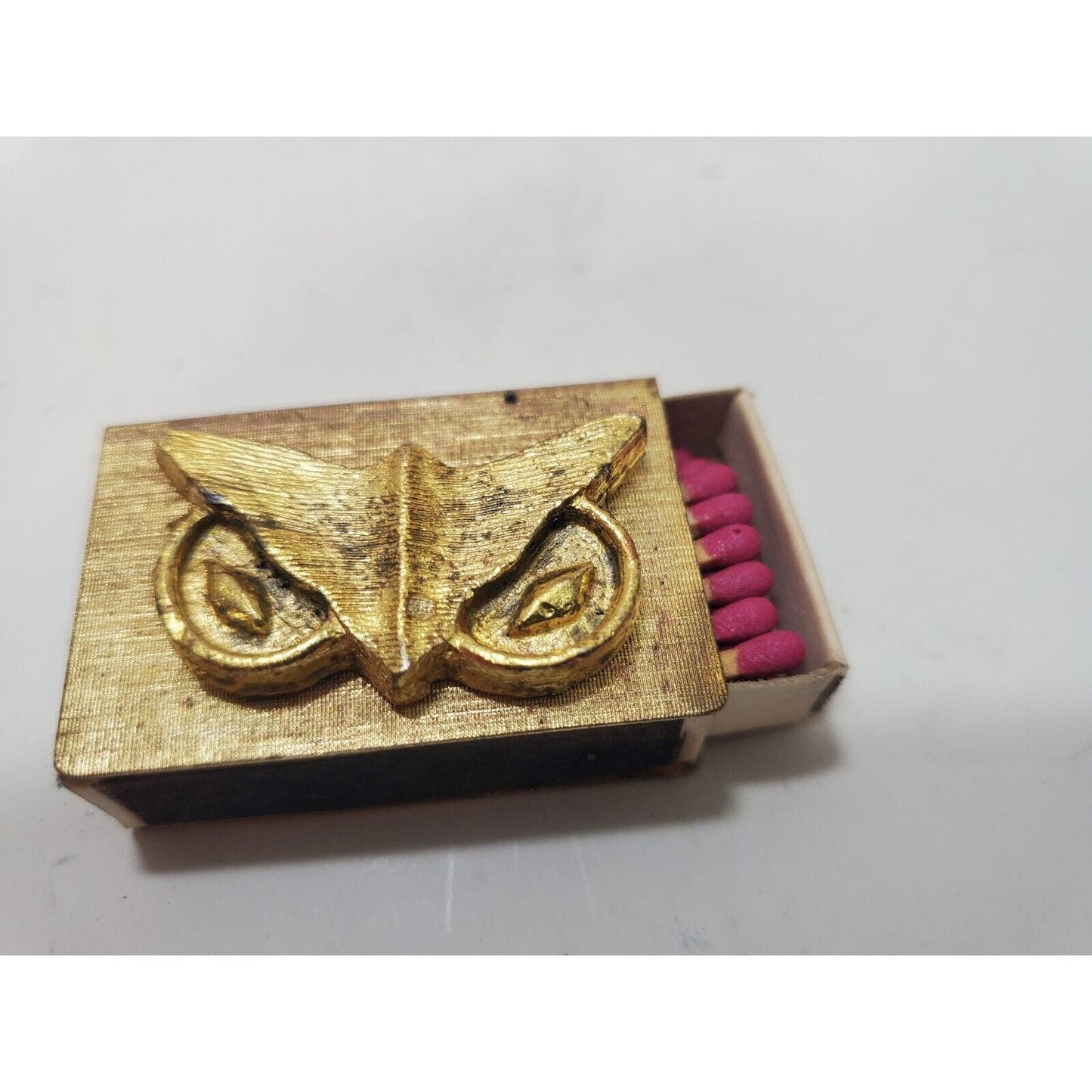 Vintage Gold Tone Metal Match Box Holder & Box 1-1/4" x 1-3/4" Sweden 6095-8/31