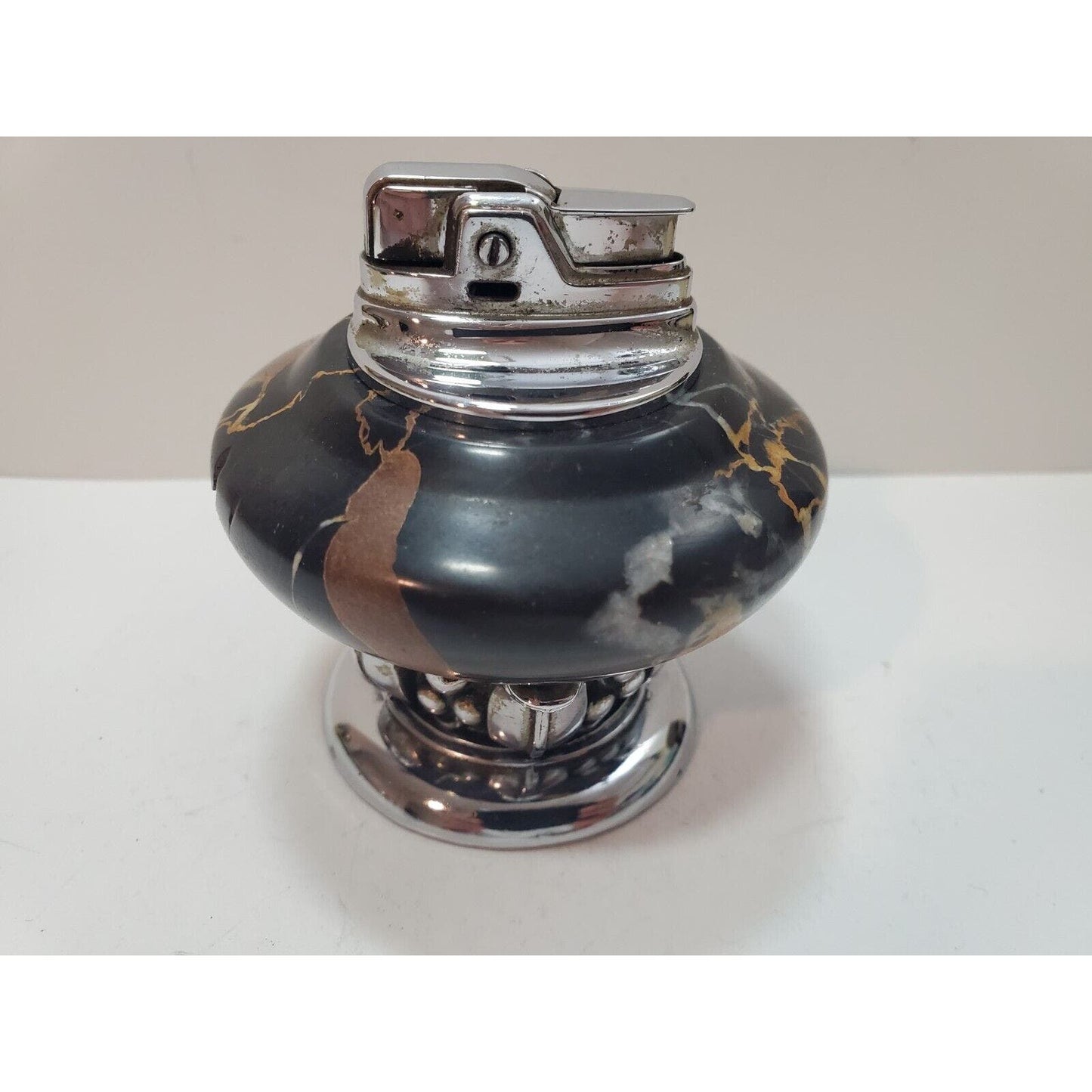 Working Vintage Lighter Ronson NORDIC Italian Black Marble Table Lighter Silver