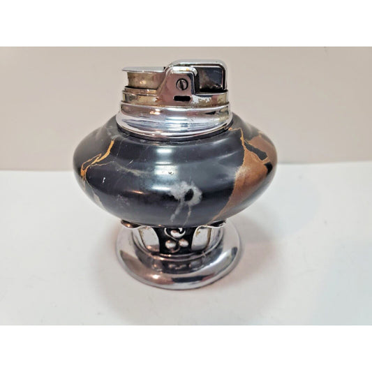 Working Vintage Lighter Ronson NORDIC Italian Black Marble Table Lighter Silver