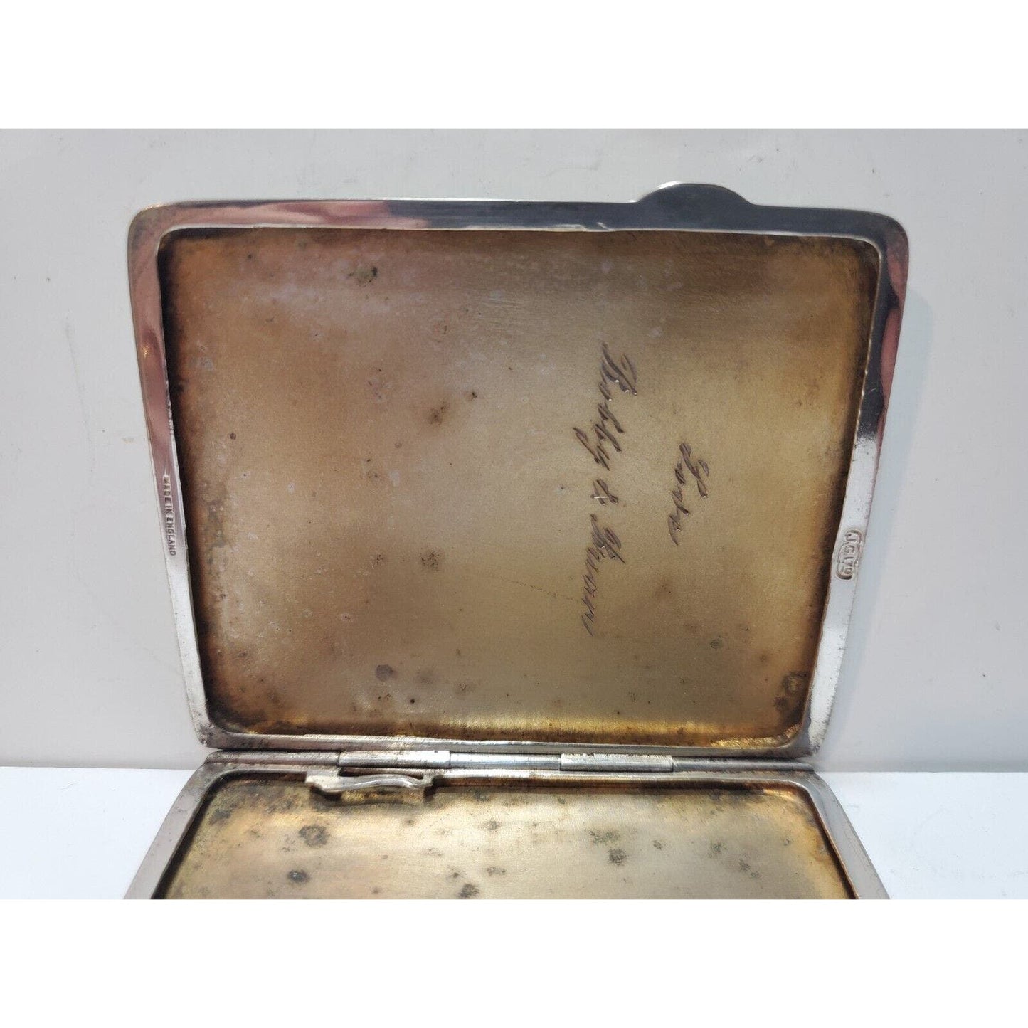 Unique Sterling Silver Guilloche Enamel Vermeil Cigarette Case England 6146/3