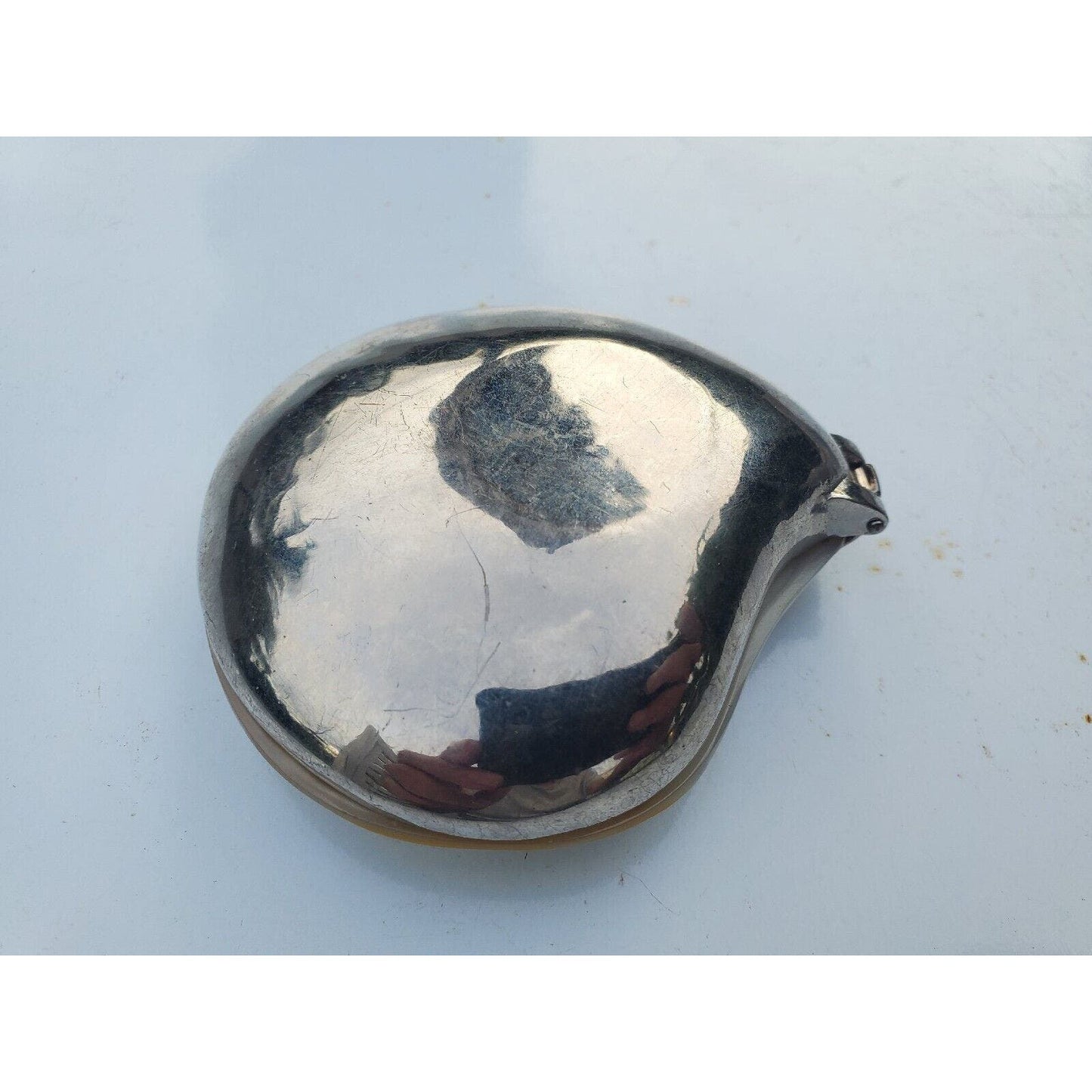 Vintage Mother of Pearl Abalone Seashell Shaped Hinged Trinket Pill Box 3"