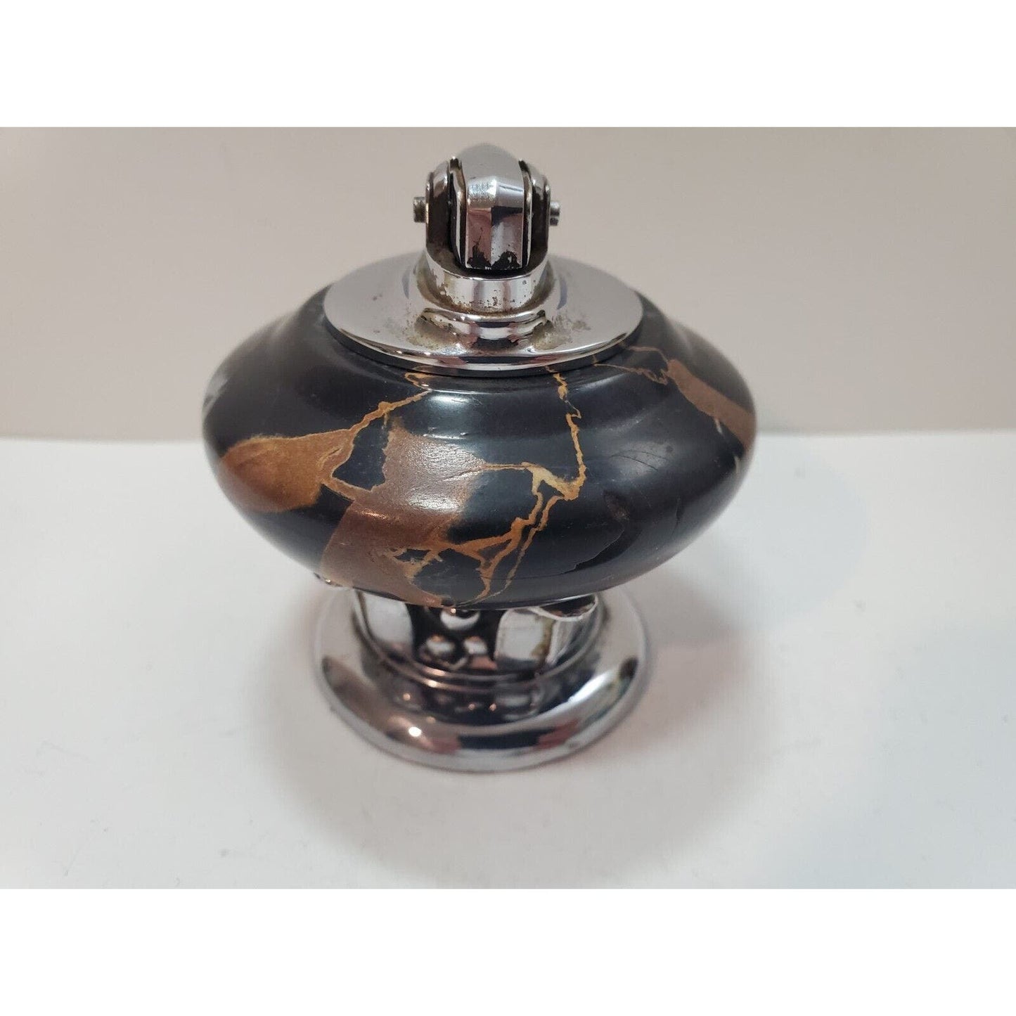 Working Vintage Lighter Ronson NORDIC Italian Black Marble Table Lighter Silver