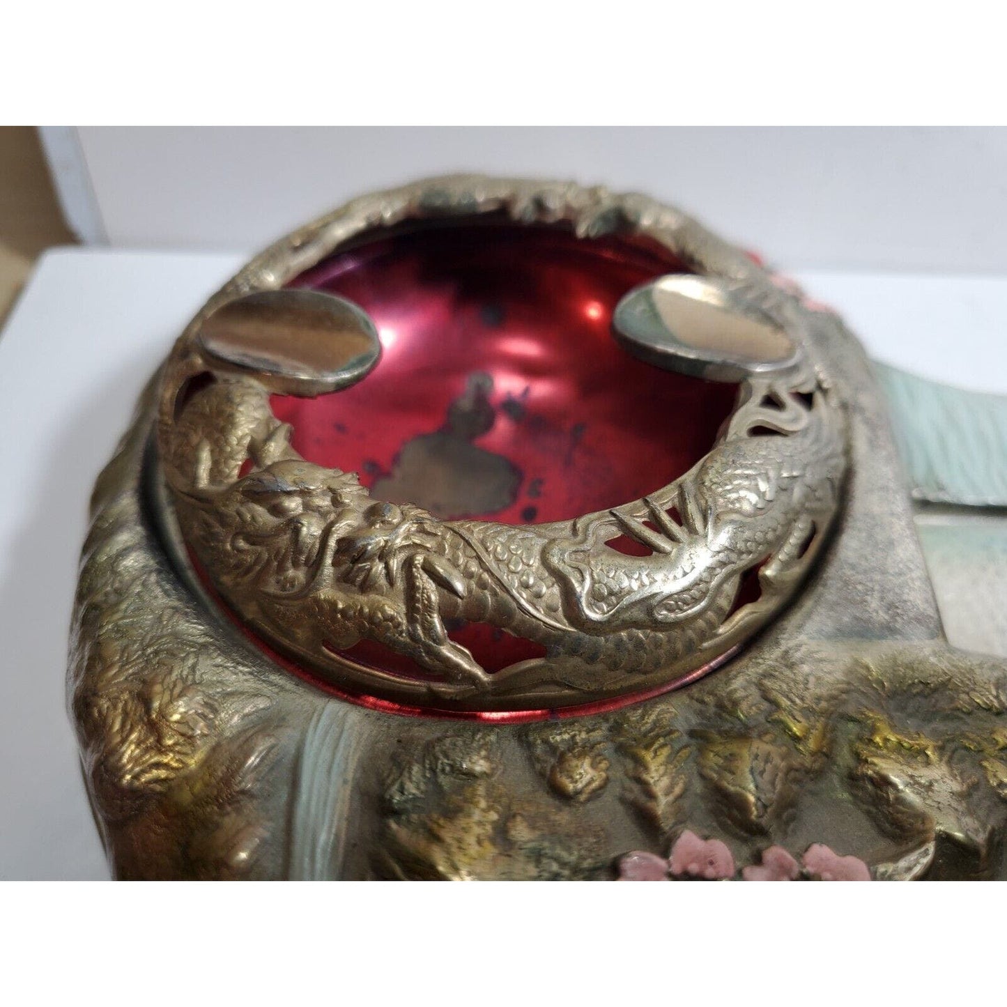 Vintage Mid Century Japan Smoking Working Lighter Dragon Ashtray, Cigarette Case