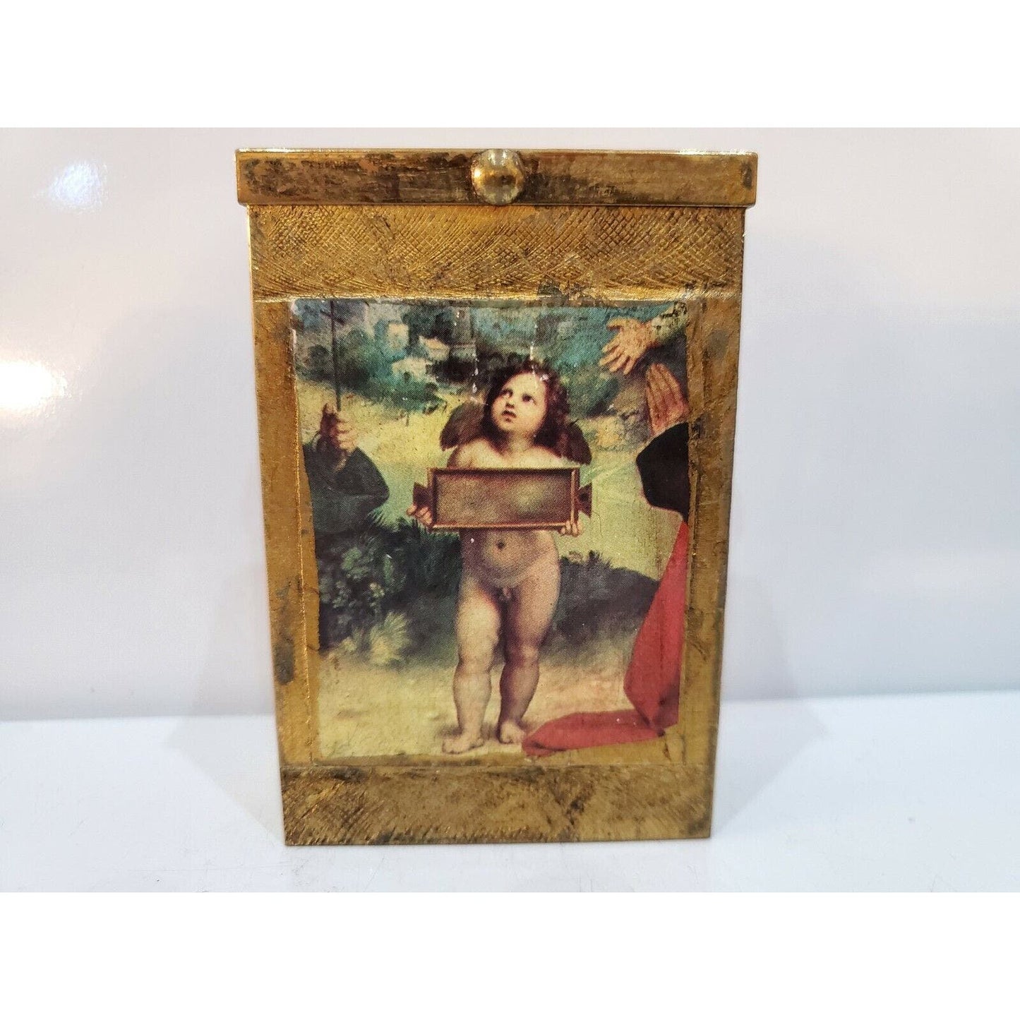 Vintage Cigarette Pack Case NUDE Boy, ANGEL Print GOLD 3 1/2” X 2 1/4” 3429.21