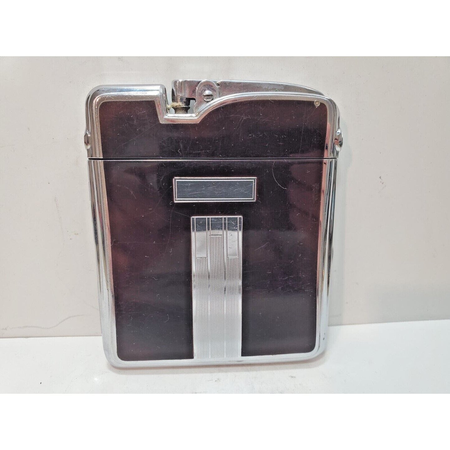 Working Ronson Art Deco Ten A Case Enamel Siler Tone Cigarette Case Lighter