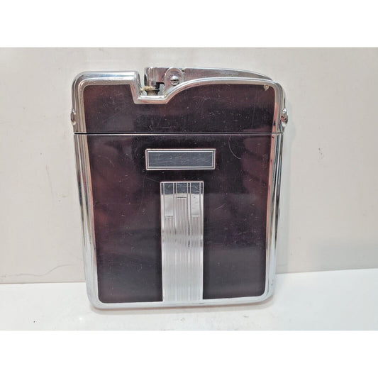 Working Ronson Art Deco Ten A Case Enamel Siler Tone Cigarette Case Lighter