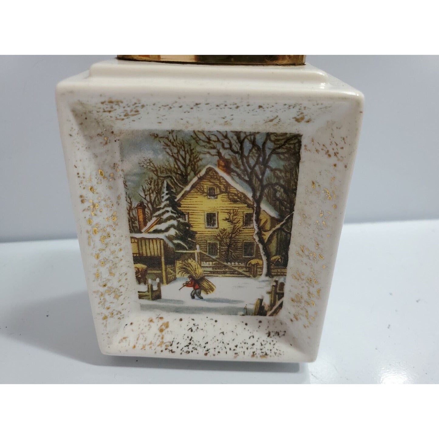 Vintage Working EVANS Table Lighter Currier & Ives WINTER SCENE c1928