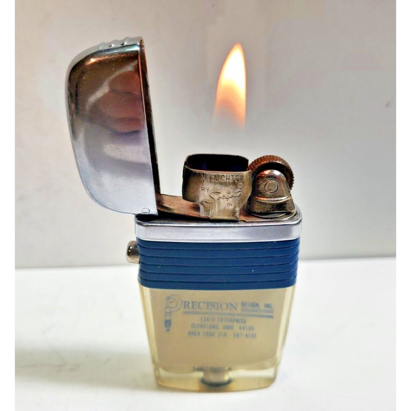Vintage Working Scripto VU Lighter "Precision" Logo ADVERTISING, Blue 5995/29